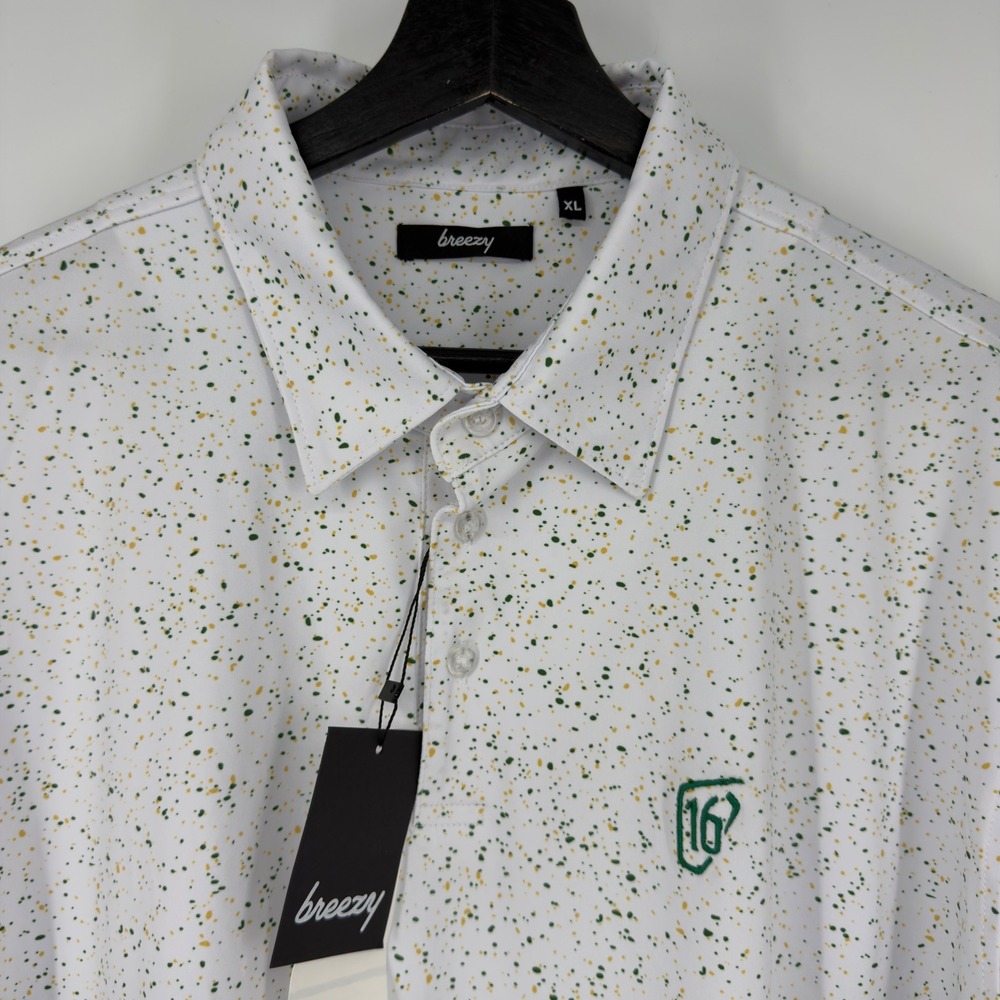 NEW Breezy Golf Mens XL White Speckled PGA TPC Scottsdale Performance Polo Shirt